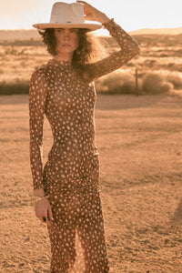 Doe Eyed Deer-Print Mesh Ruched Midi Dress - ShopPromesa