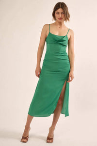Simply Irresistible Satin Cowl Neck Corset Slip Dress Kelly Green / L Simply Irresistible Satin Cowl Neck Corset Slip Dress Kelly Green / L