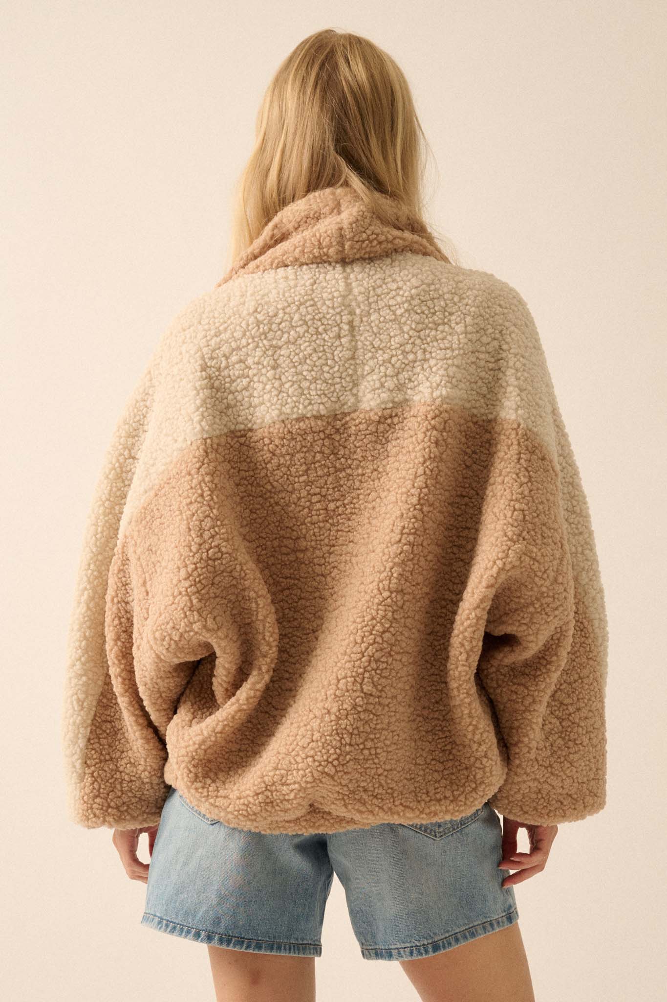 Teddy Bear Picnic Colorblock Sherpa Fleece Jacket - ShopPromesa