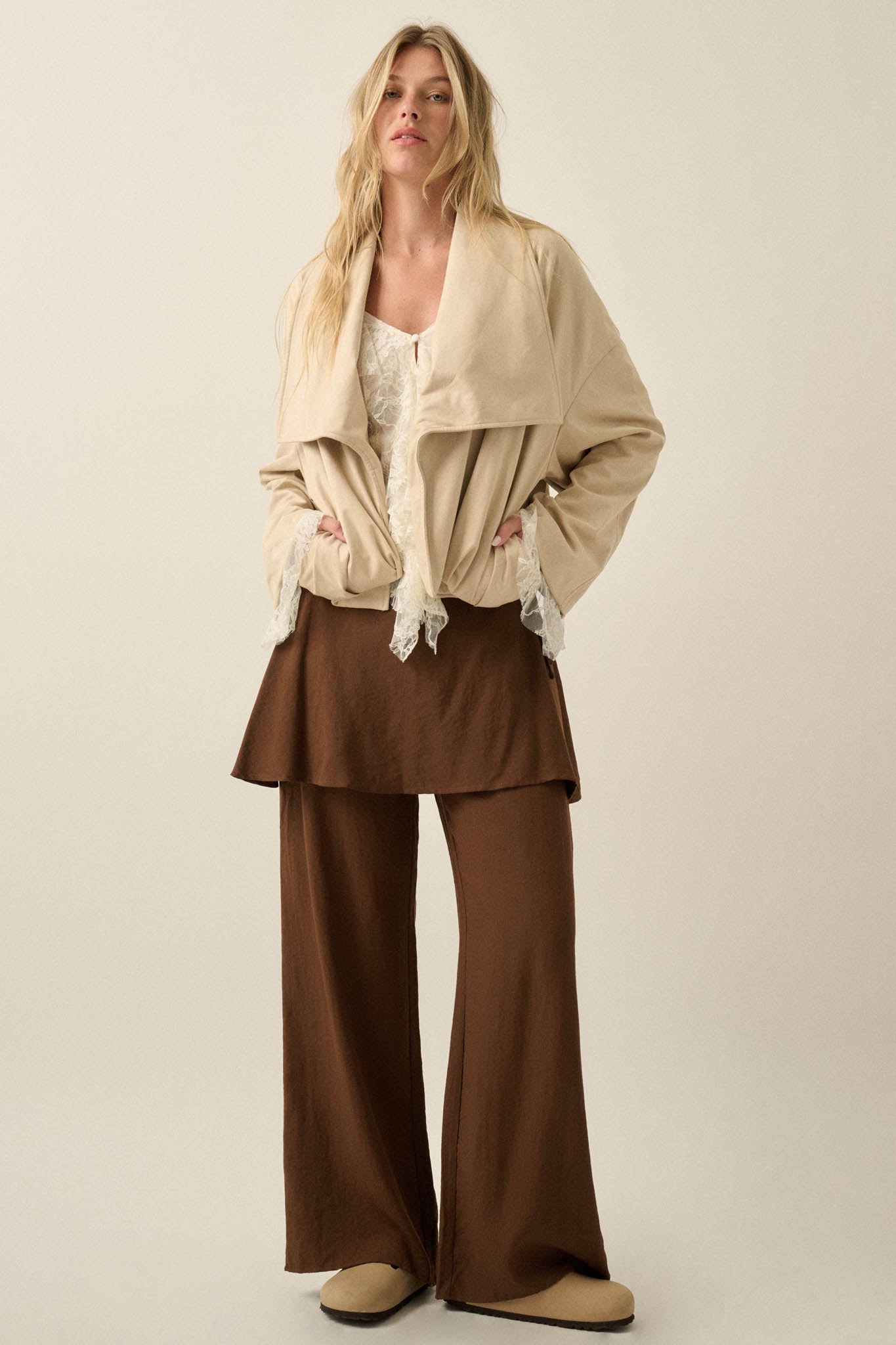 Keep it Smooth Vegan Suede Waterfall Lapel Jacket - ShopPromesa