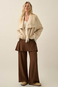 Keep it Smooth Vegan Suede Waterfall Lapel Jacket - ShopPromesa