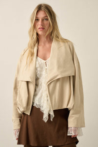 Keep it Smooth Vegan Suede Waterfall Lapel Jacket - ShopPromesa