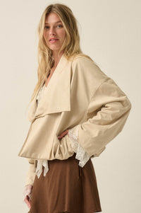 Keep it Smooth Vegan Suede Waterfall Lapel Jacket - ShopPromesa