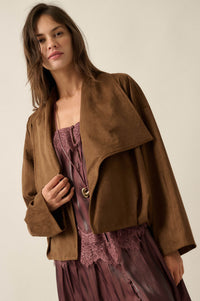 Keep it Smooth Vegan Suede Waterfall Lapel Jacket - ShopPromesa