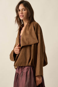 Keep it Smooth Vegan Suede Waterfall Lapel Jacket - ShopPromesa