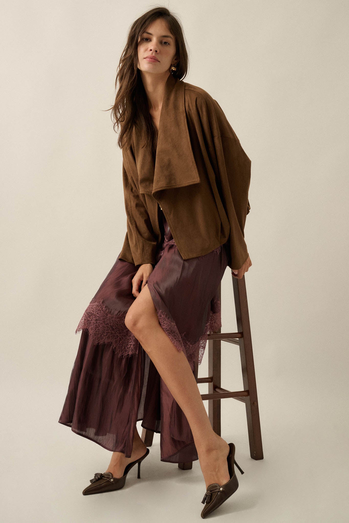 Keep it Smooth Vegan Suede Waterfall Lapel Jacket - ShopPromesa