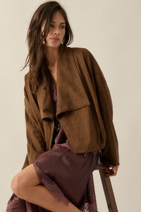 Keep it Smooth Vegan Suede Waterfall Lapel Jacket - ShopPromesa