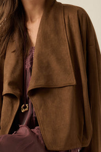 Keep it Smooth Vegan Suede Waterfall Lapel Jacket - ShopPromesa