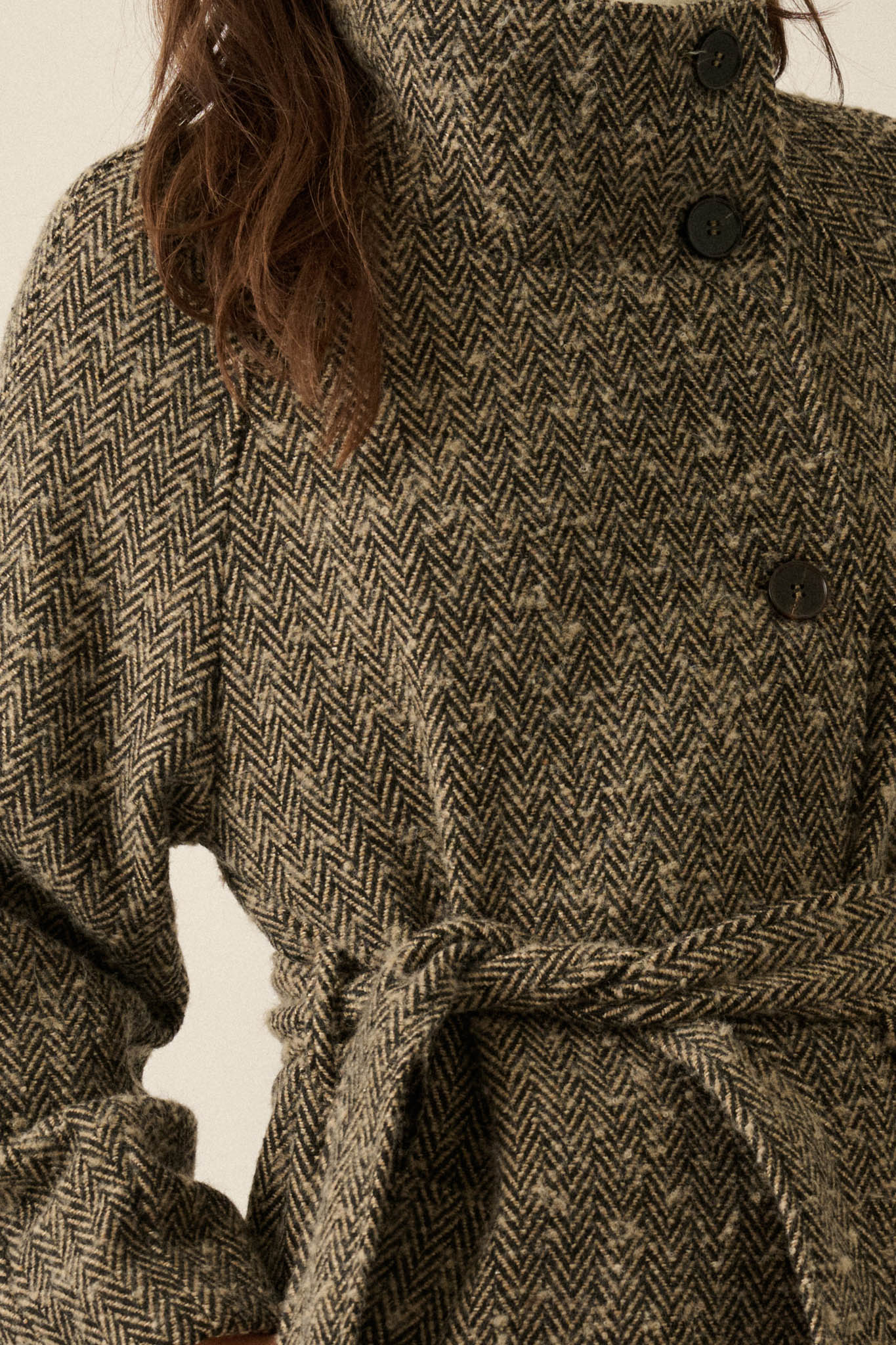 High Road Herringbone Tweed Belted Overcoat - ShopPromesa