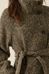 High Road Herringbone Tweed Belted Overcoat - ShopPromesa