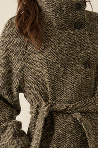High Road Herringbone Tweed Belted Overcoat - ShopPromesa