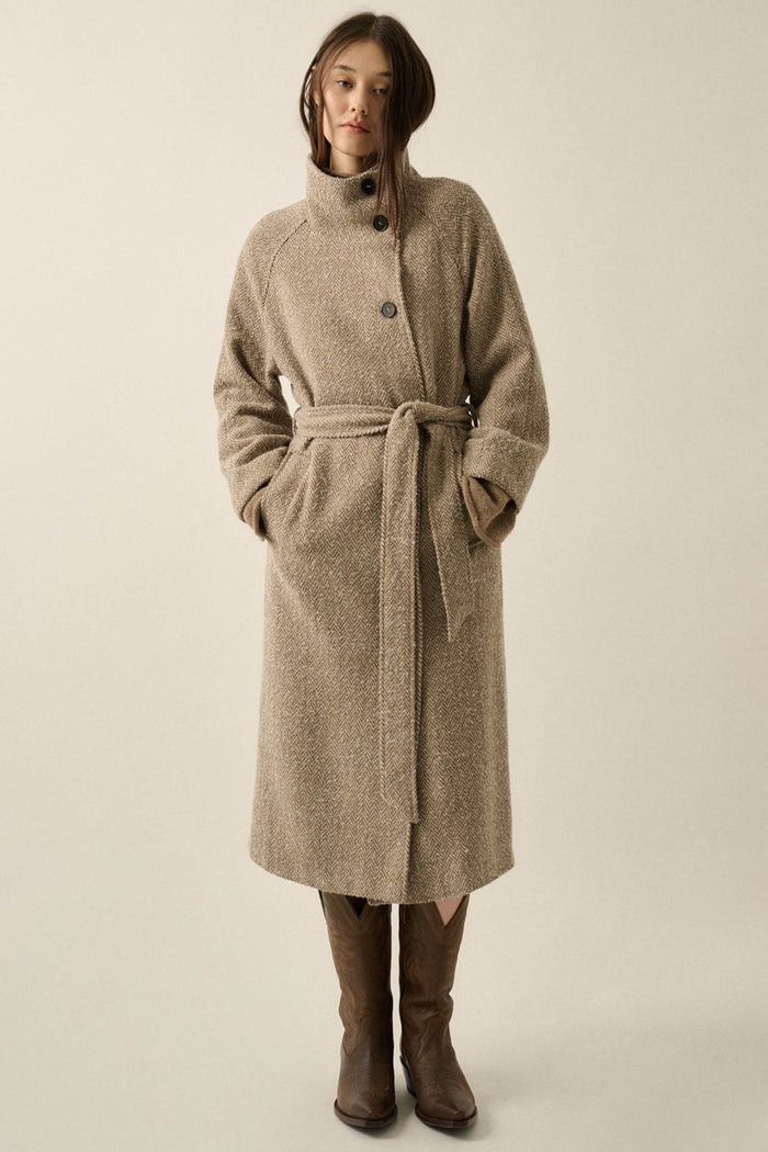 High Road Herringbone Tweed Belted Overcoat - ShopPromesa