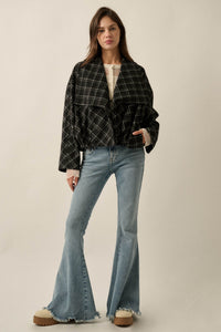 Check It Out Plaid Flannel Waterfall Lapel Jacket - ShopPromesa