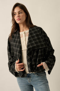 Check It Out Plaid Flannel Waterfall Lapel Jacket - ShopPromesa