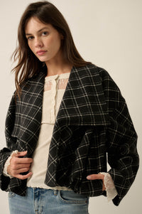 Check It Out Plaid Flannel Waterfall Lapel Jacket - ShopPromesa