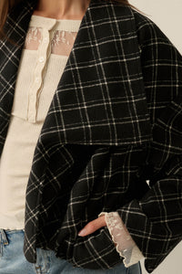 Check It Out Plaid Flannel Waterfall Lapel Jacket - ShopPromesa