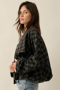 Check It Out Plaid Flannel Waterfall Lapel Jacket - ShopPromesa
