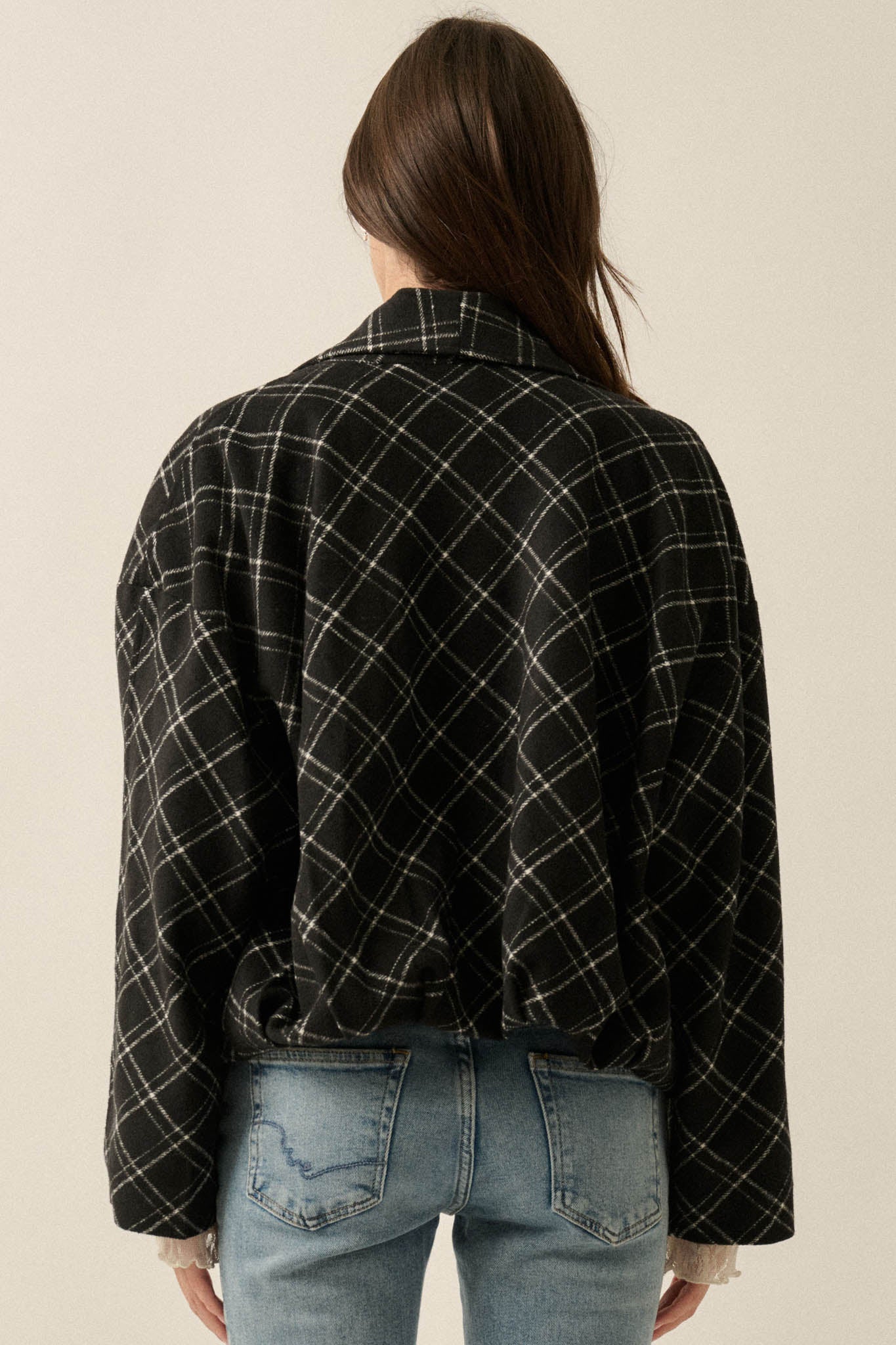 Check It Out Plaid Flannel Waterfall Lapel Jacket - ShopPromesa