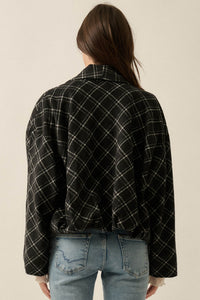 Check It Out Plaid Flannel Waterfall Lapel Jacket - ShopPromesa