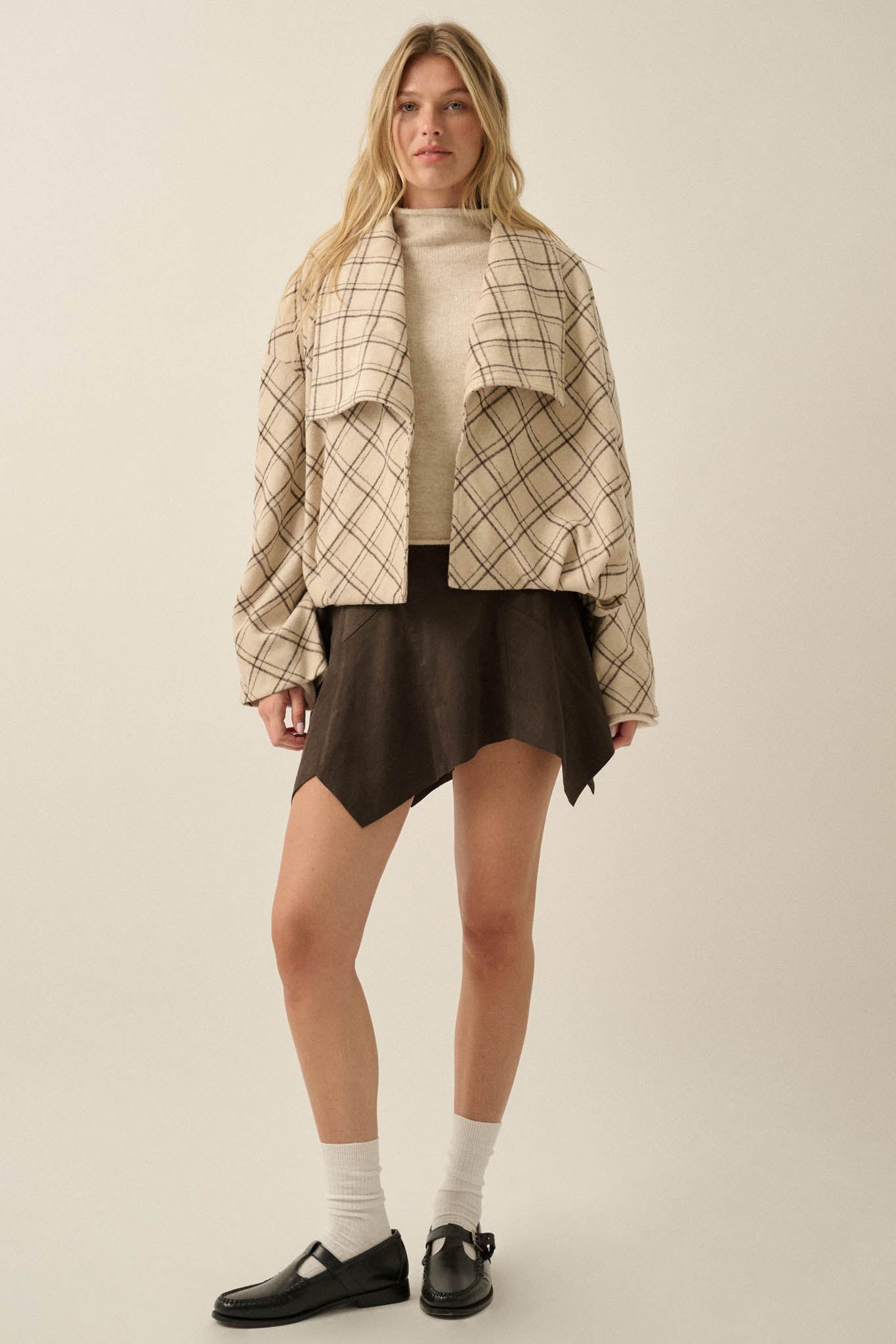 Check It Out Plaid Flannel Waterfall Lapel Jacket - ShopPromesa