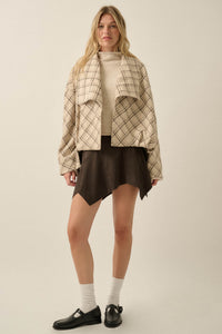 Check It Out Plaid Flannel Waterfall Lapel Jacket - ShopPromesa