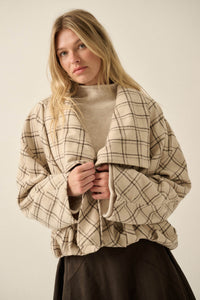 Check It Out Plaid Flannel Waterfall Lapel Jacket - ShopPromesa