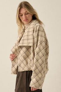 Check It Out Plaid Flannel Waterfall Lapel Jacket - ShopPromesa