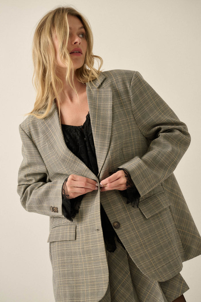 Corner Office Plaid Oversize 2-Button Blazer - ShopPromesa