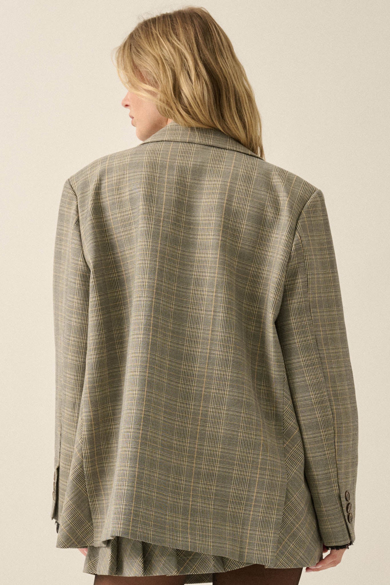 Corner Office Plaid Oversize 2-Button Blazer - ShopPromesa