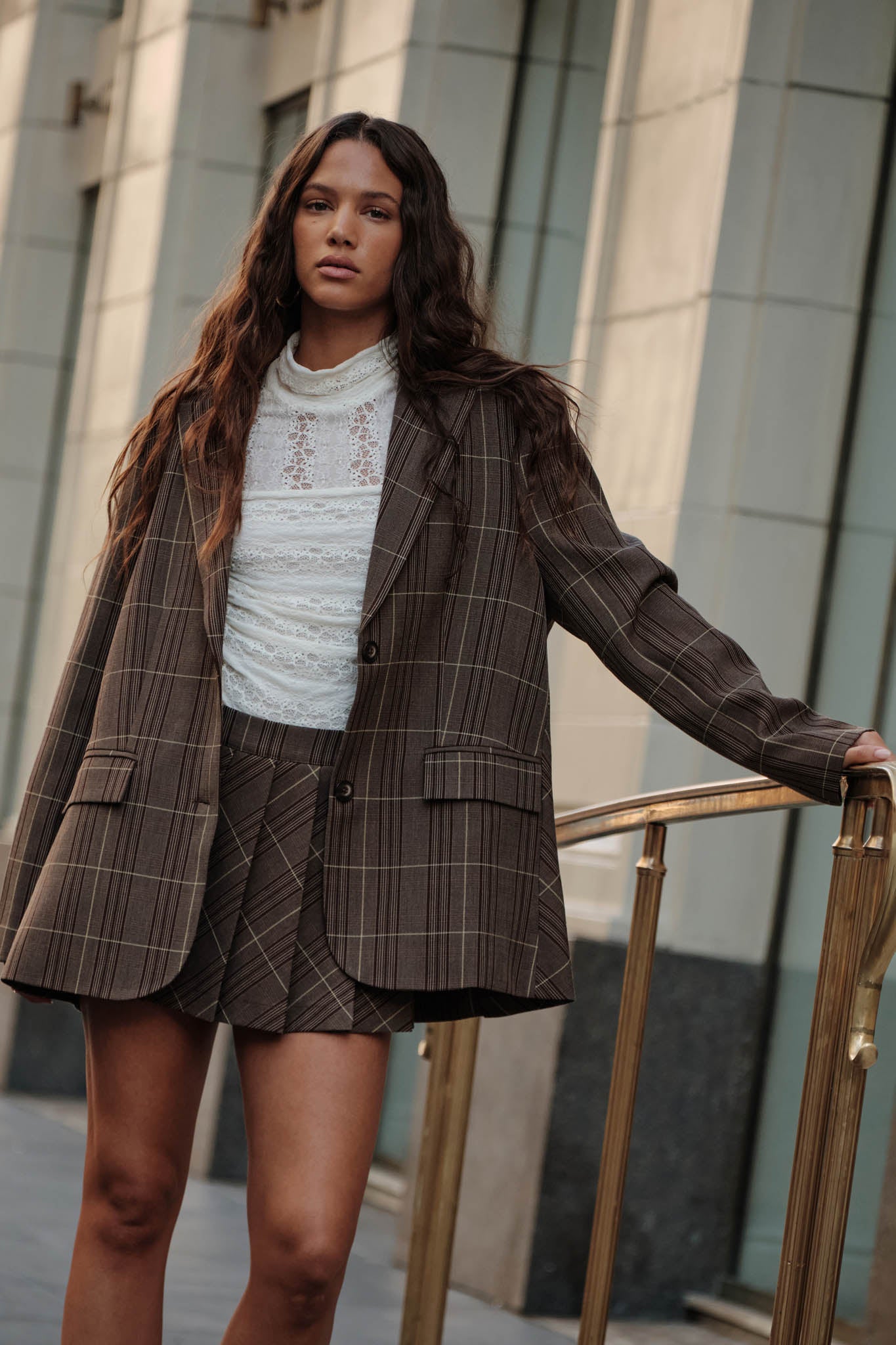 Corner Office Plaid Oversize 2-Button Blazer - ShopPromesa