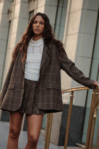 Corner Office Plaid Oversize 2-Button Blazer - ShopPromesa