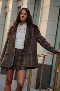 Corner Office Plaid Oversize 2-Button Blazer - ShopPromesa