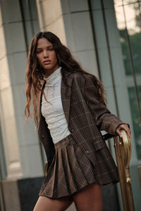 Corner Office Plaid Oversize 2-Button Blazer - ShopPromesa