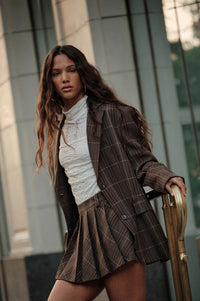 Corner Office Plaid Oversize 2-Button Blazer - ShopPromesa
