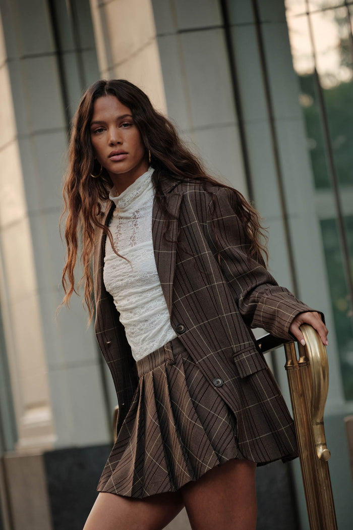 Corner Office Plaid Oversize 2-Button Blazer - ShopPromesa