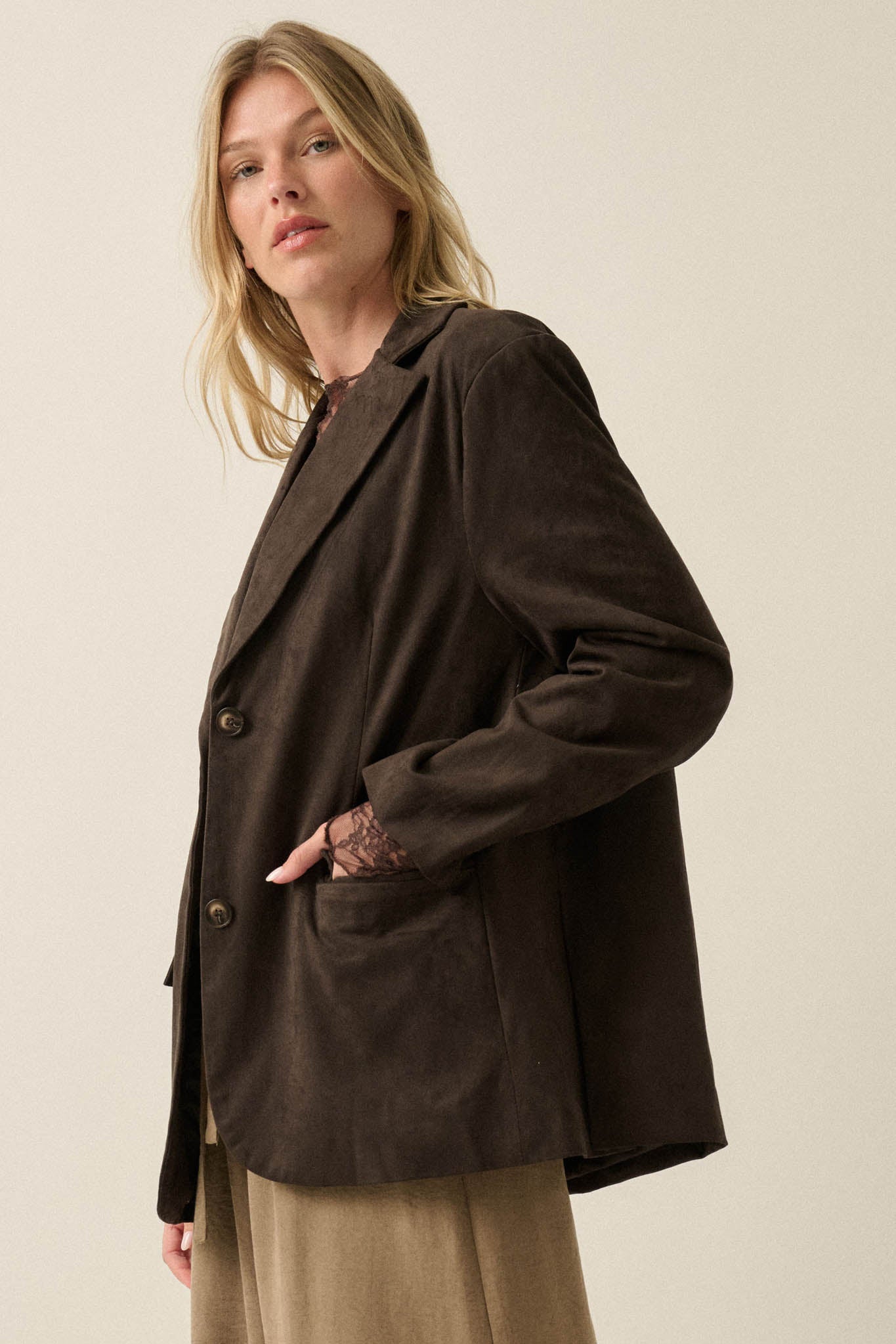 Smooth Operator Vegan Suede 2-Button Blazer - ShopPromesa