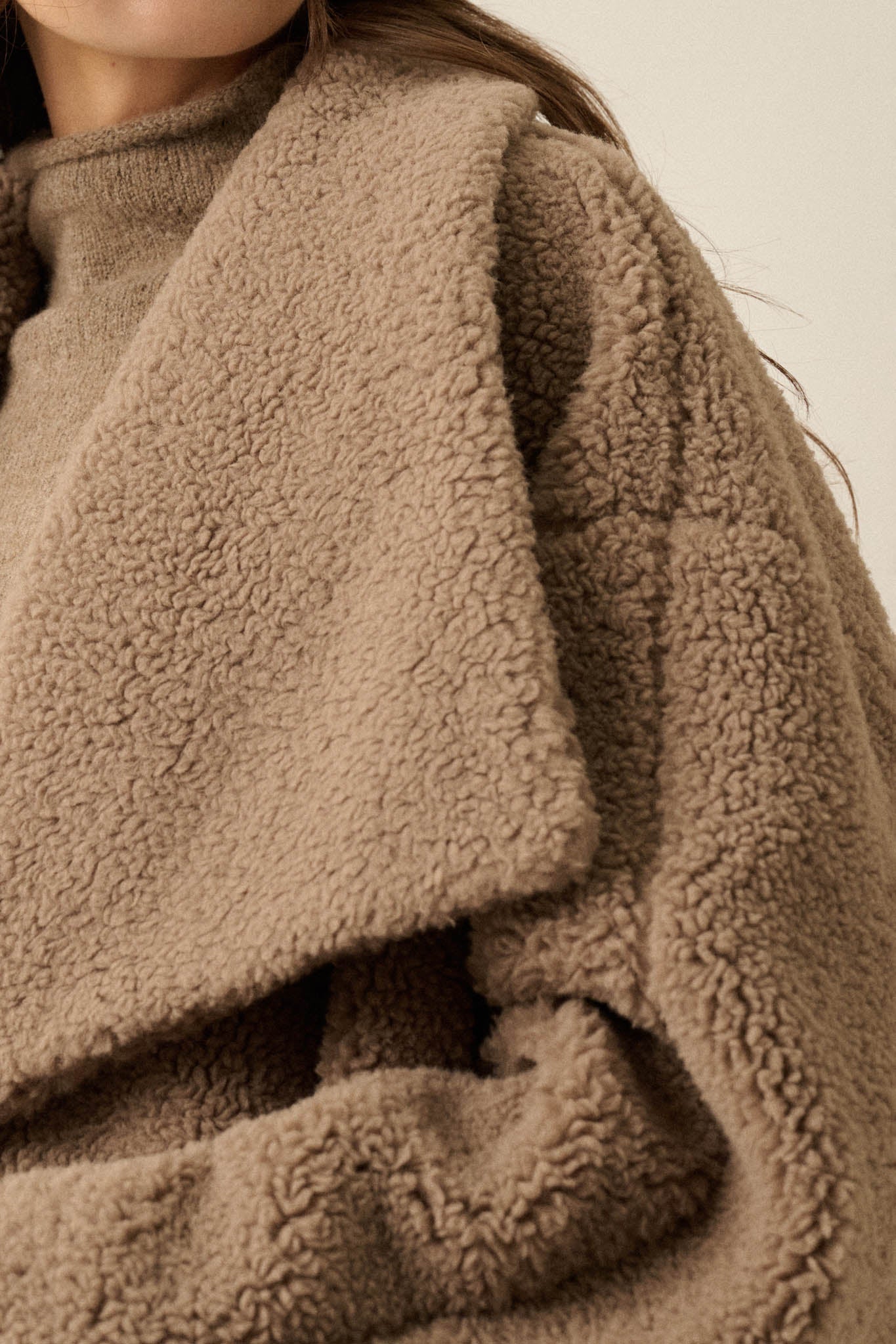 Sure Thing Sherpa Fleece Waterfall Lapel Jacket - ShopPromesa