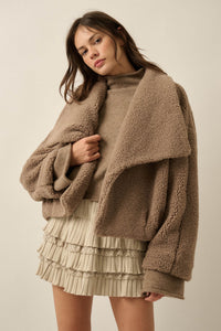 Sure Thing Sherpa Fleece Waterfall Lapel Jacket - ShopPromesa