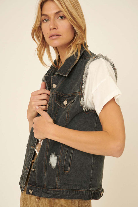 Distressed black denim on sale vest