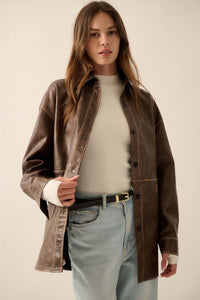 Nowhere to Hide Vegan Leather Button-Up Shacket - ShopPromesa