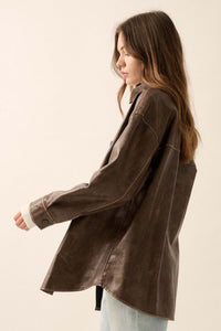 Nowhere to Hide Vegan Leather Button-Up Shacket - ShopPromesa