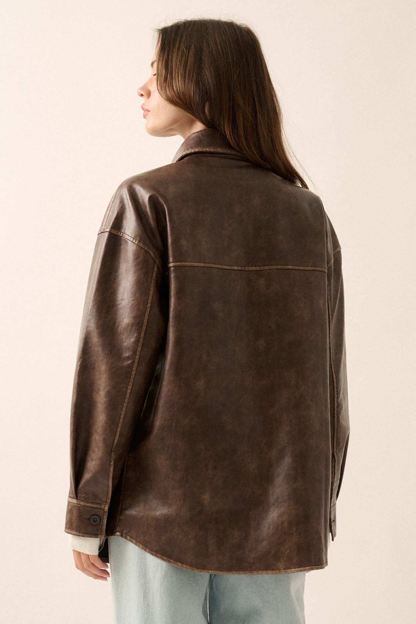 Nowhere to Hide Vegan Leather Button-Up Shacket - ShopPromesa