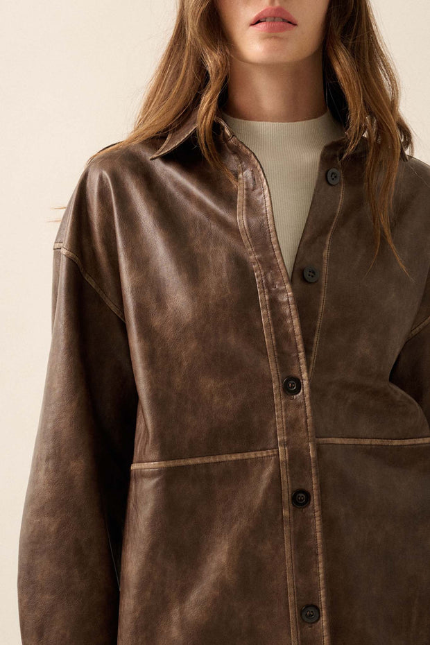 Nowhere to Hide Vegan Leather Button-Up Shacket - ShopPromesa