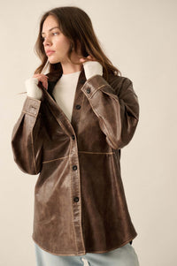 Nowhere to Hide Vegan Leather Button-Up Shacket - ShopPromesa