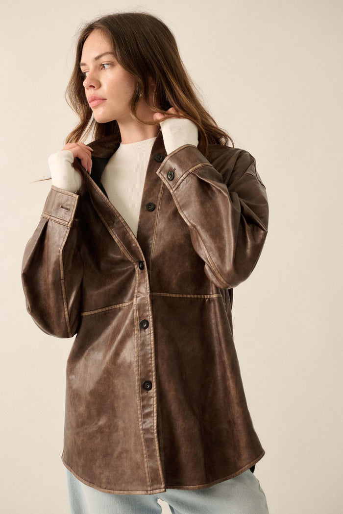 Nowhere to Hide Vegan Leather Button-Up Shacket - ShopPromesa