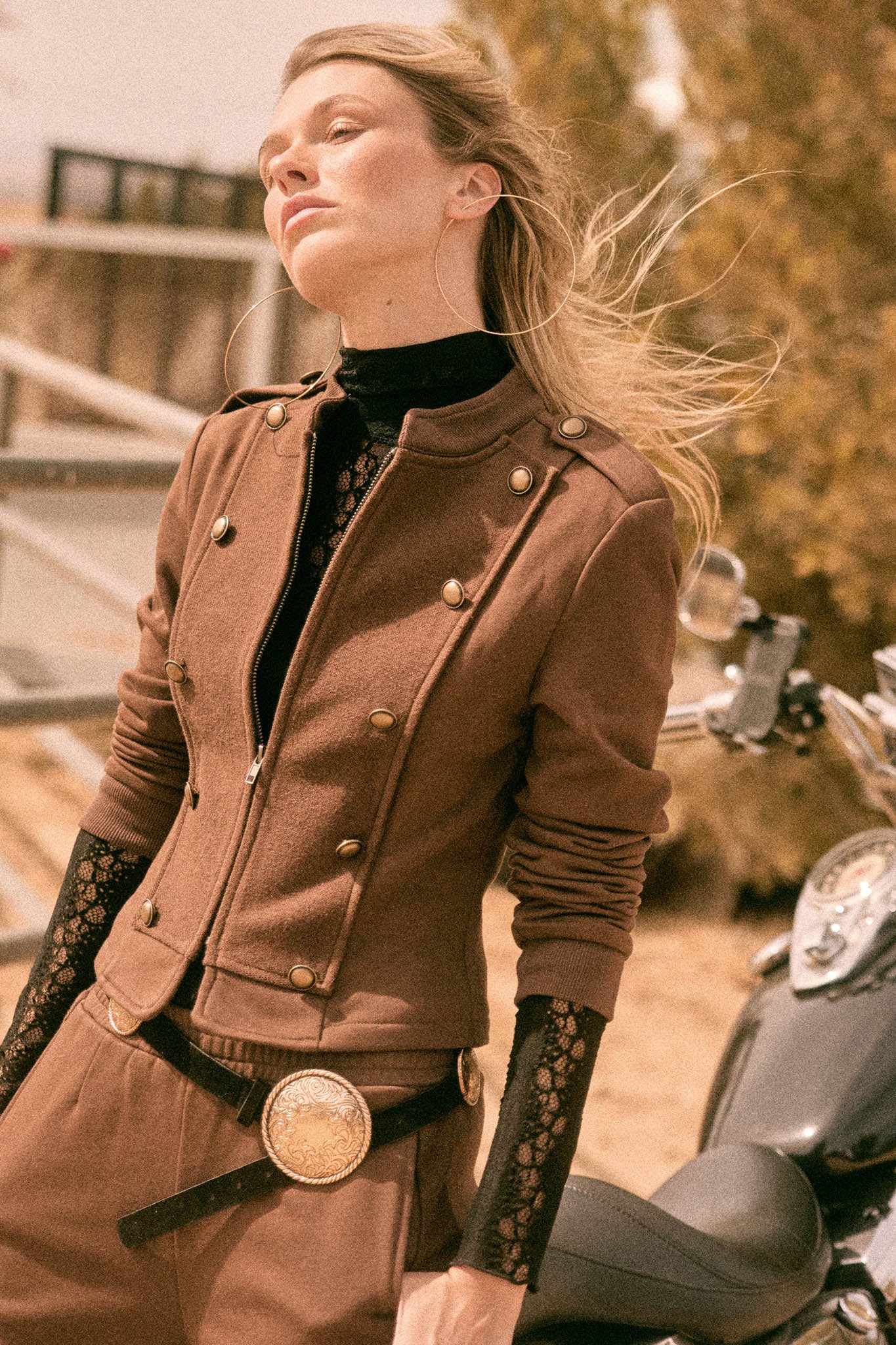 Marching On Button-Trim Zip-Up Military Band Jacket - ShopPromesa