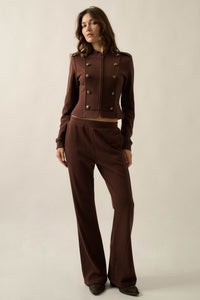 Marching On Button-Trim Zip-Up Military Band Jacket - ShopPromesa