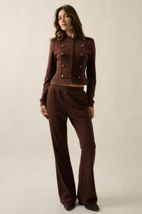 Marching On Button-Trim Zip-Up Military Band Jacket - ShopPromesa