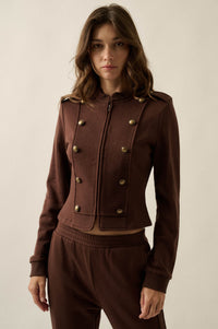 Marching On Button-Trim Zip-Up Military Band Jacket - ShopPromesa