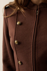 Marching On Button-Trim Zip-Up Military Band Jacket - ShopPromesa